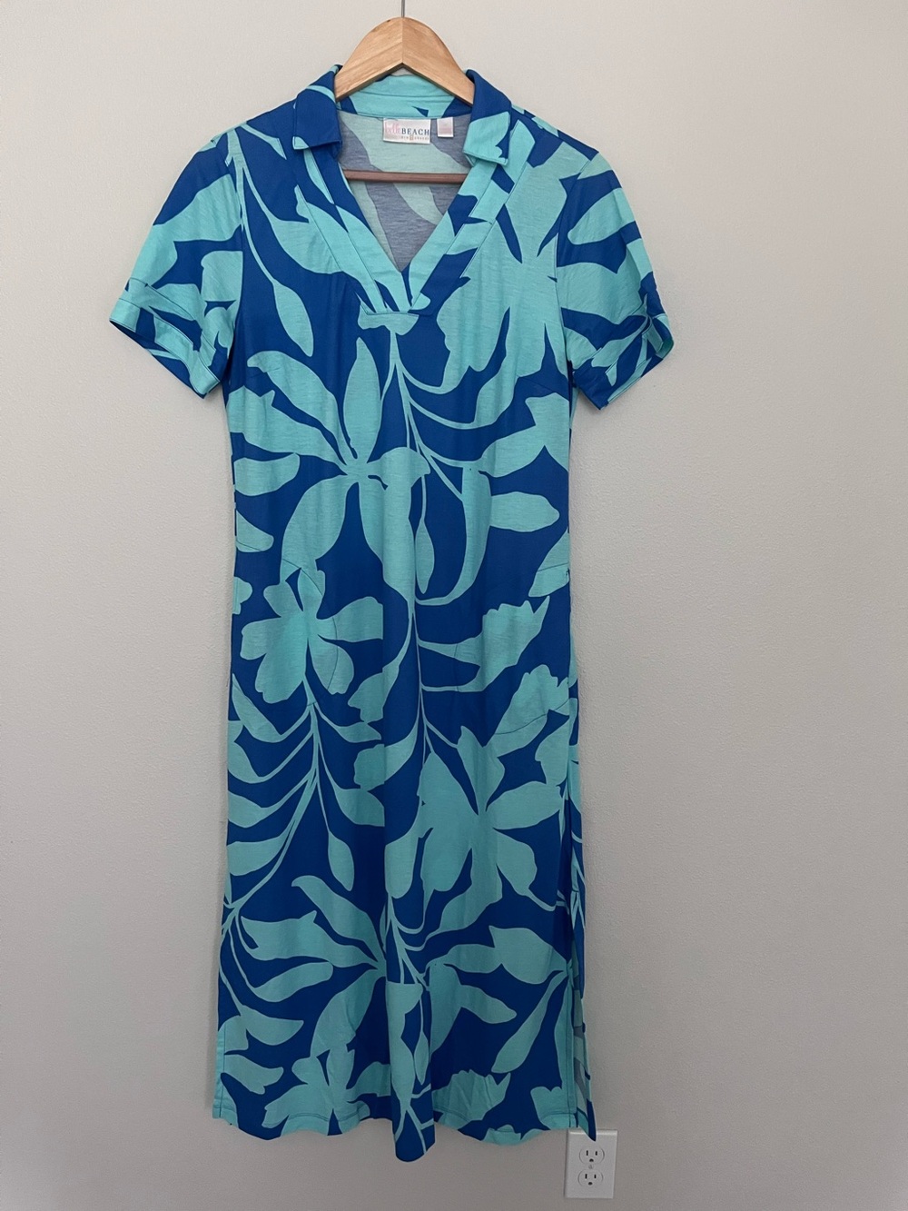 Belle Beach Kim Gravel Blue Tropical Midi Maxi Dress Small